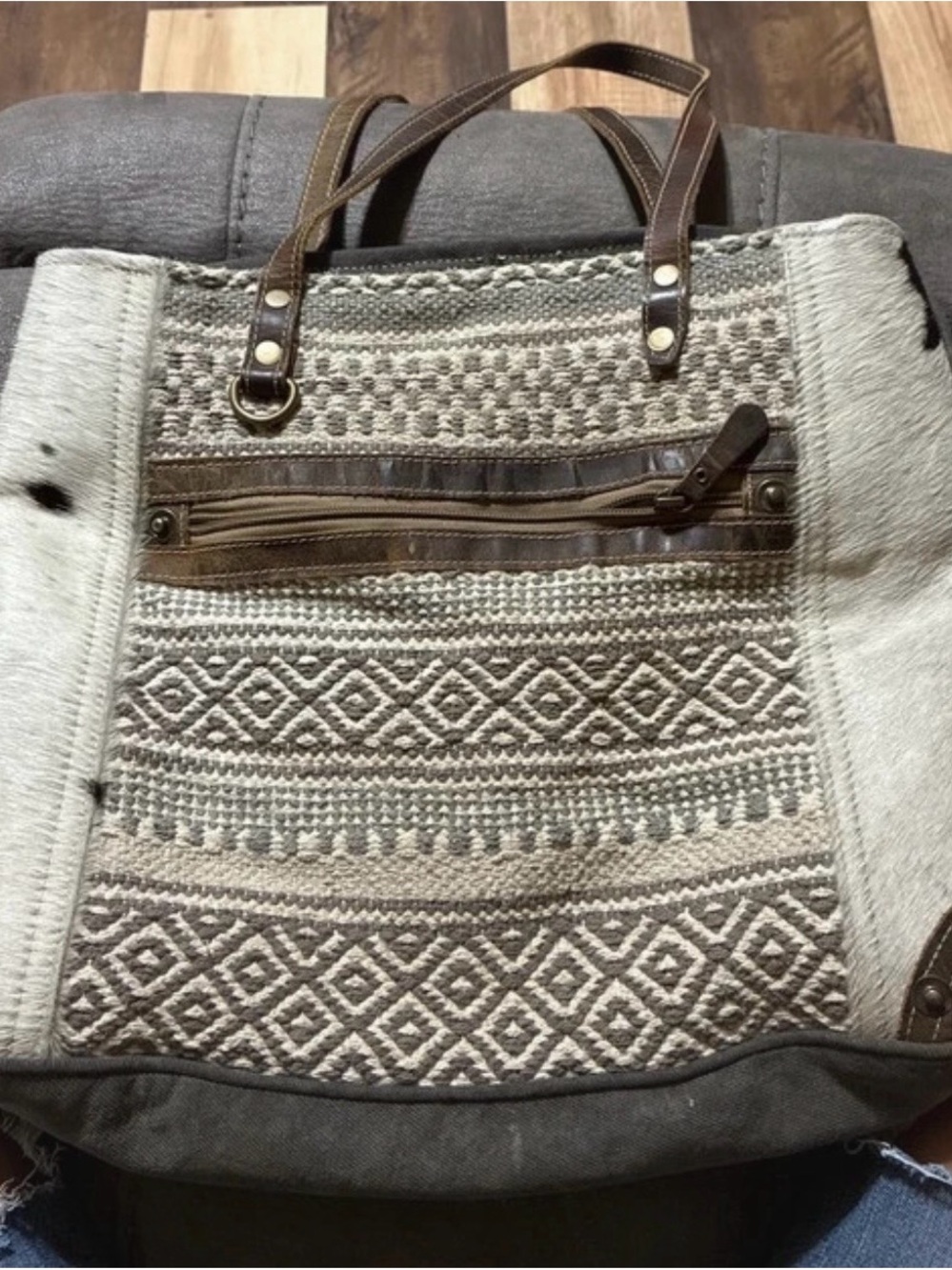 Myra Bag Beige and Brown Patterned Shoulder Tote